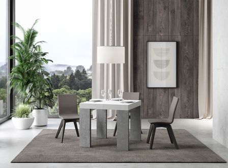 Petite table carrée extensible blanche et gris béton 90 à 246 cm Ribo