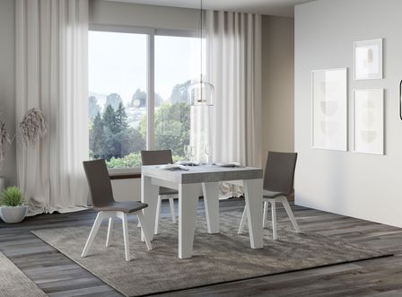 Petite table carrée extensible bois blanc et gris 90 à 246 cm Nako