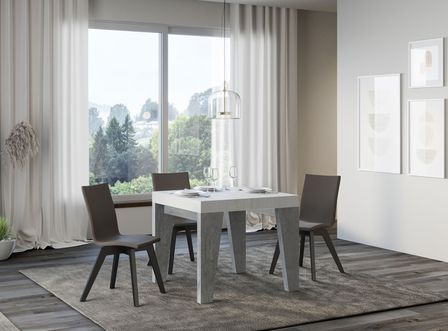 Petite table carrée extensible bois blanc et gris 90 à 246 cm Naxo