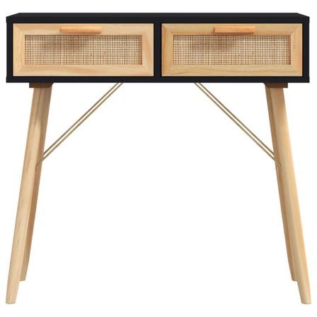 Petite table console en bois 2 tiroirs en Rotin naturel 80 cm - Modèle Kaliga