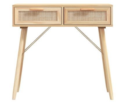 Petite table console en bois 2 tiroirs en Rotin naturel 80 cm - Modèle Kaliga