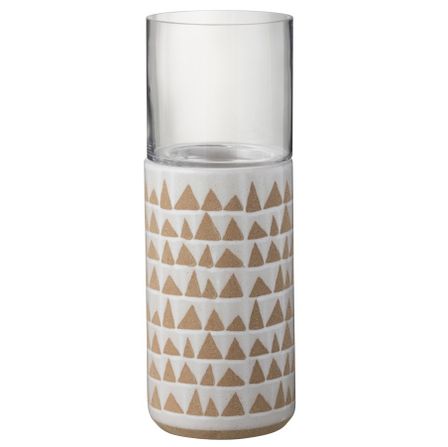 Photophore céramique blanc et marron Praji H 43 cm