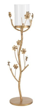 Photophore métal doré sol fleuri Josepha D 19 cm