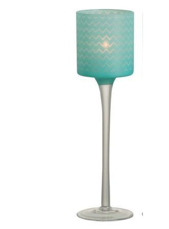 Photophore sur pied verre bleu Azura H 25 cm