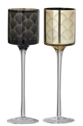 Photophore sur pied verre noir et doré Ysarg H 25 cm - Lot de 6