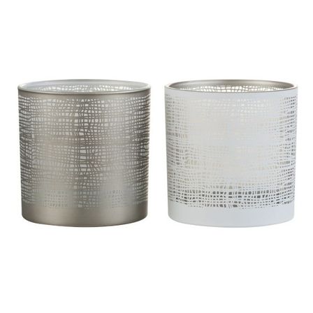 Photophore verre blanc et greige Liray H 15 cm - Lot de 2