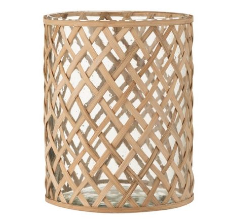 Photophore verre et bois clair Azura H 28 cm