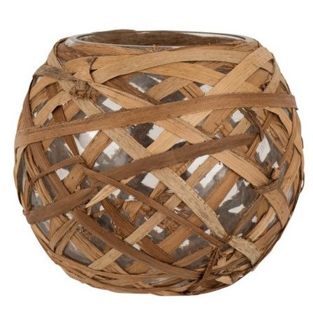 Photophore verre et feuille de bananier Nayra H 21 cm