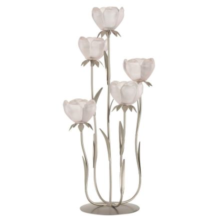 Photophore verre rose et métal argenté Kimen H 54 cm