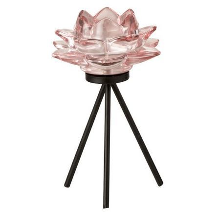 Photophore verre rose et métal noir Uchi H 18 cm