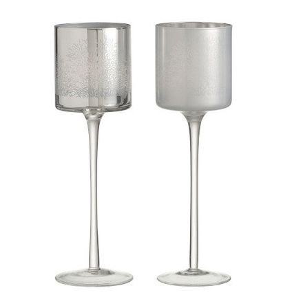 Photophores sur pied verre blanc et argenté Licia - Lot de 2