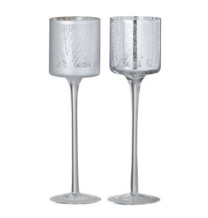 Photophores verre blanc et argenté Licia H 25 cm - Lot de 2