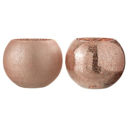 Photophores verre craquelé rose Uchi H 16 cm - Lot de 2