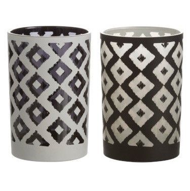 Photophores verre noir et blanc quadrillé Bialli - Lot de 6