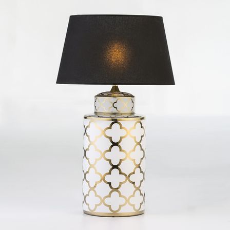 Pied de lampe céramique motifs blancs et dorés Charlie H 51 cm