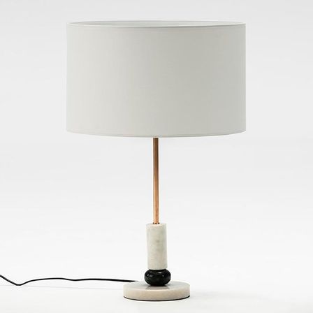 Pied de lampe en métal doré et marbre blanc Joieu H 44 cm