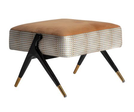 Pied de lit art déco velours moutarde et bois d'hévéa noir Bari