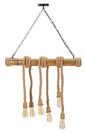 Plafonnier bambou corde métal 6 lumières style naturel