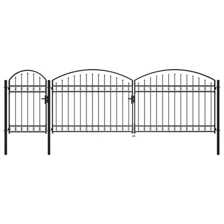 Portail de clôture de jardin avec dessus arqué Acier 2x5 m Noir