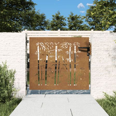 Portail de jardin 85x100 cm acier corten design de bambou