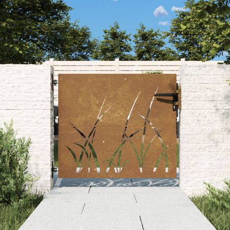 Portail de jardin 85x75 cm acier corten conception d'herbe