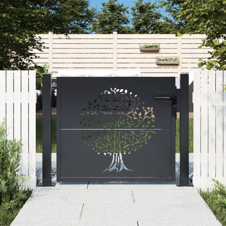 Portail de jardin anthracite 105x80 cm acier conception d'arbre