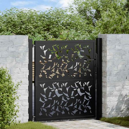 Portail de jardin noir 105x105 cm acier conception de feuilles