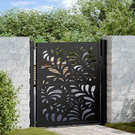 Portail de jardin noir 105x105 cm acier conception de vagues