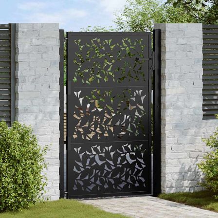 Portail de jardin noir 105x155 cm acier conception de feuilles