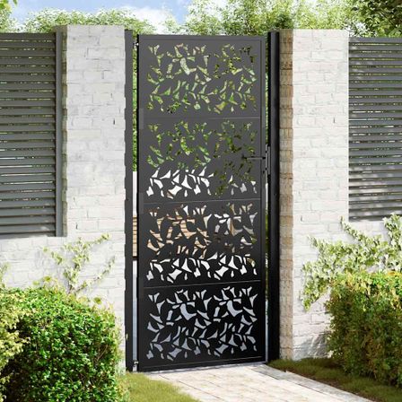 Portail de jardin noir 105x205 cm acier conception de feuilles