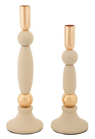 Porte-bougies strek cream, lot de 2, ø9,5 x 25 cm - 9,5 x 30 cm