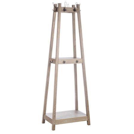 Porte-manteau 2 étagères bois massif foncé Kimen