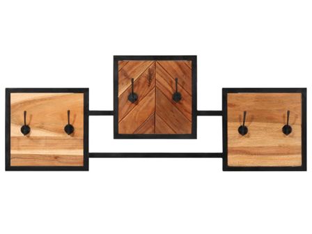 Porte-manteau mural bois massif d'acacia et fer - 6 crochets