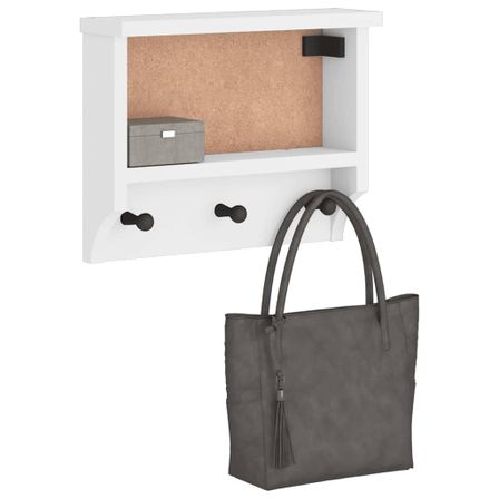Porte-manteau mural SANDNES blanc 45x12x35 cm bois massif pin