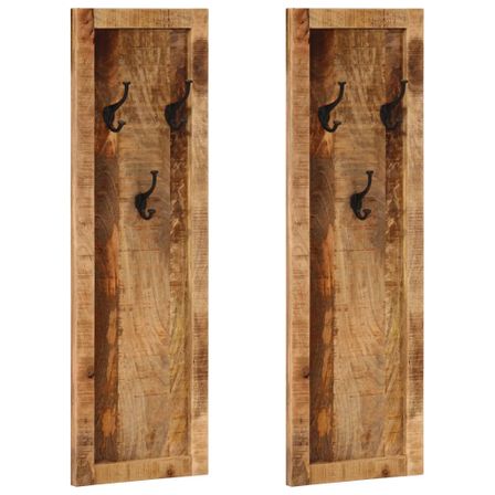 Porte-manteaux muraux 3 crochets 2 pcs bois de manguier massif