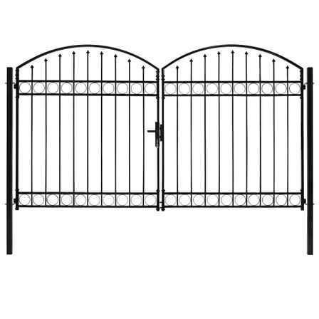 Portillon double porte avec dessus arqué Acier 300x200 cm Noir 2