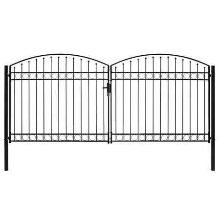 Portillon double porte avec dessus arqué Acier 400x200 cm Noir