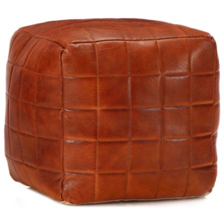 Pouf 40 x 40 x 40 cm Brun roux Cuir véritable de chèvre 2