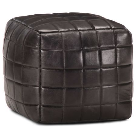 Pouf 40 x 40 x 40 cm Noir Cuir véritable de chèvre
