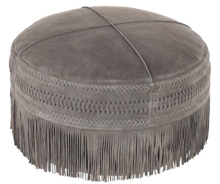 Pouf à franges rond en cuir gris Bella D 52 cm