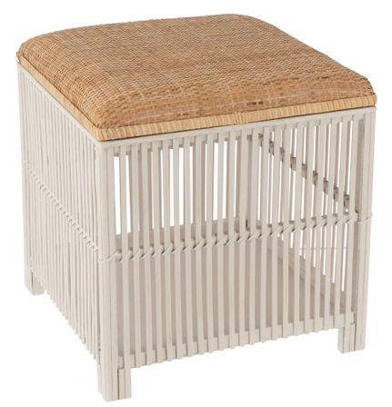 Pouf avec rangement carré bambou blanc et naturel Laura D 41 cm