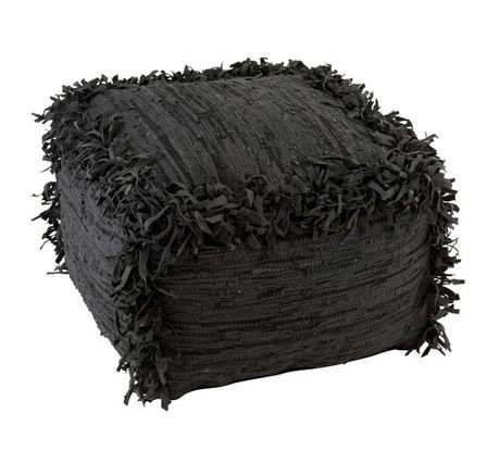 Pouf carré crochet et cuir noir Liath
