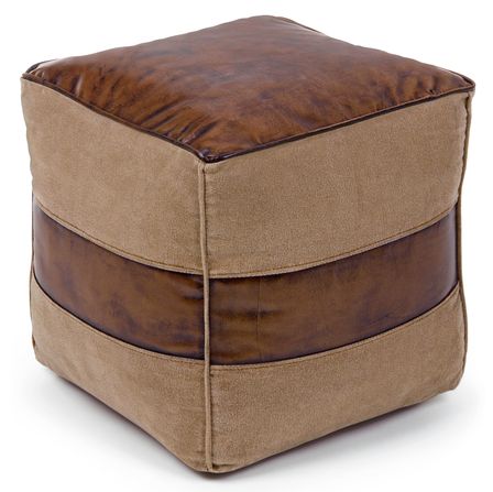 Pouf carré en cuir et toile recyclée Charlie - Lot de 2