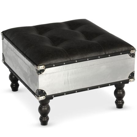 Pouf carré métal et Simili Noir Kut