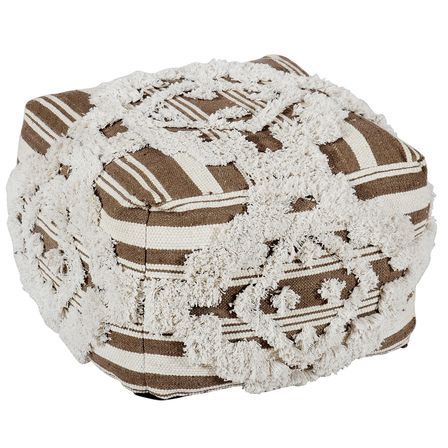 Pouf carré tissu à rayures marron et blanc Rappia