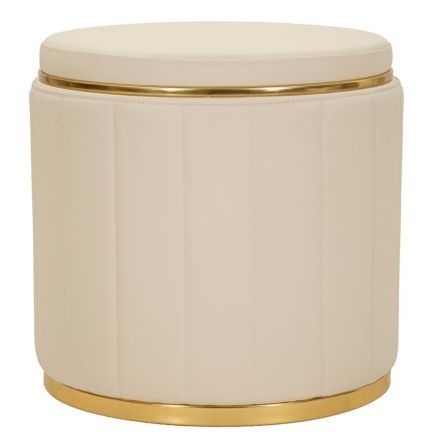 Pouf coffre de rangement en tissu crème avec base dorée London