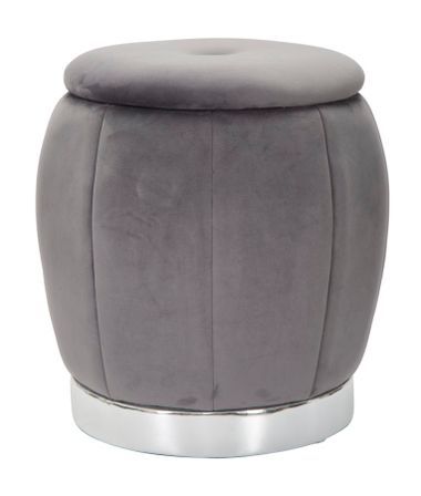 Pouf coffre Paris gris velours finition argent
