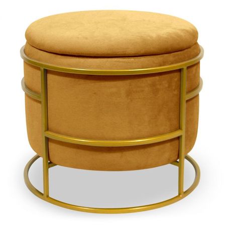 Pouf coffre rond velours orange et métal doré Pissou