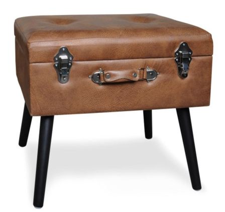 Pouf coffre simili cuir marron Patio