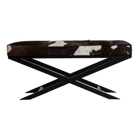 Pouf cuir marron et blanc et pieds métal noir Twicy